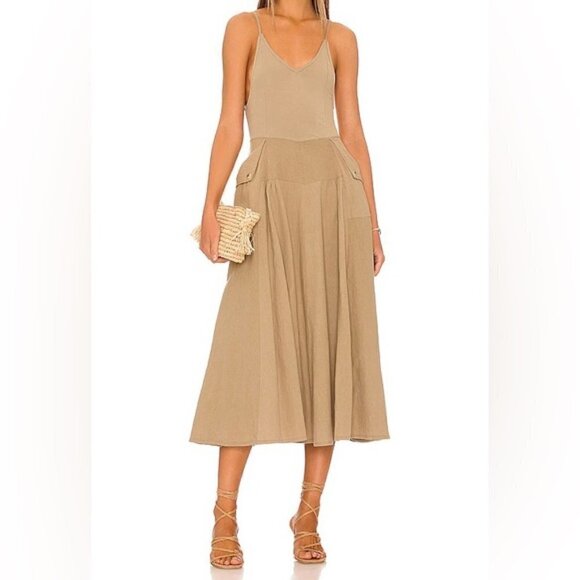 Free People Soledad Midi Dress in Khaki size S - Picture 2 of 11